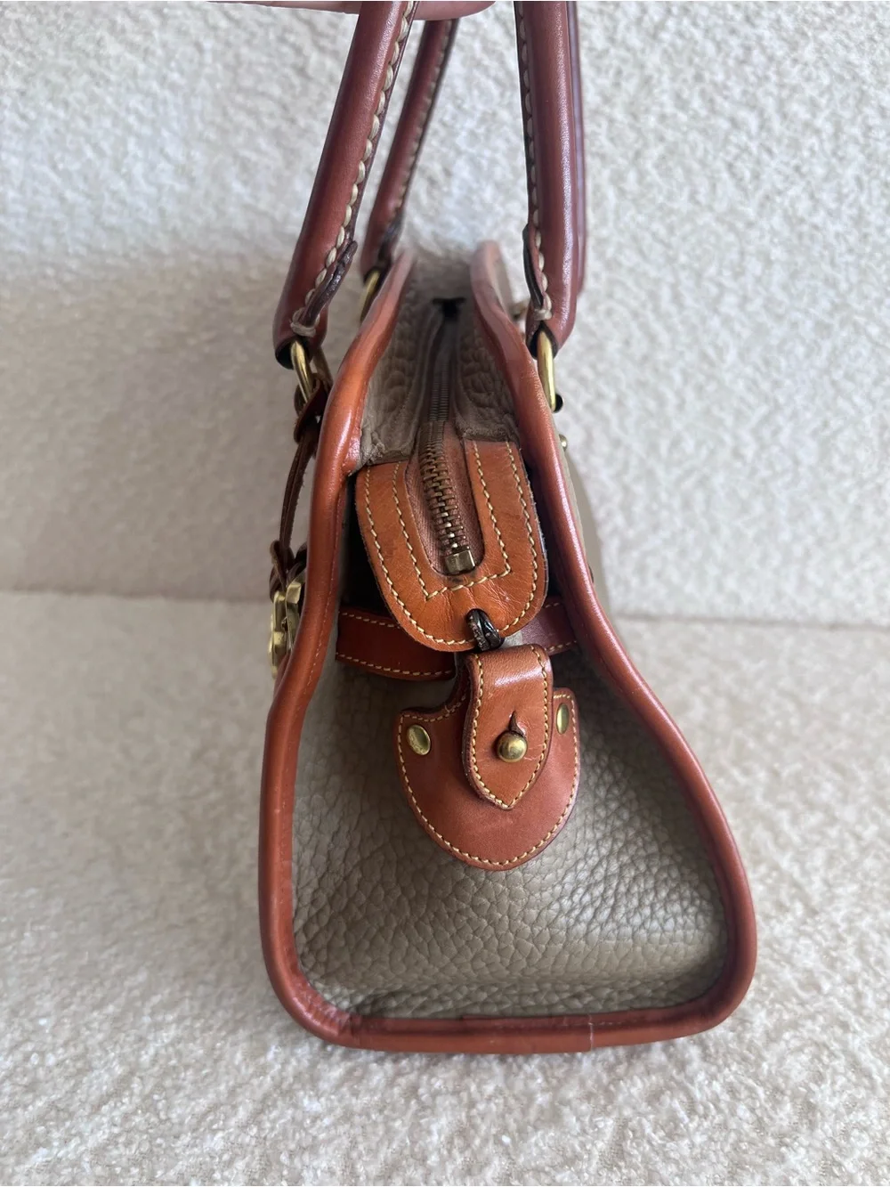 Dooney & Bourke Vintage‎ 80s/90s Buckle Satchel  Taupe Bag Purse Made In USA
